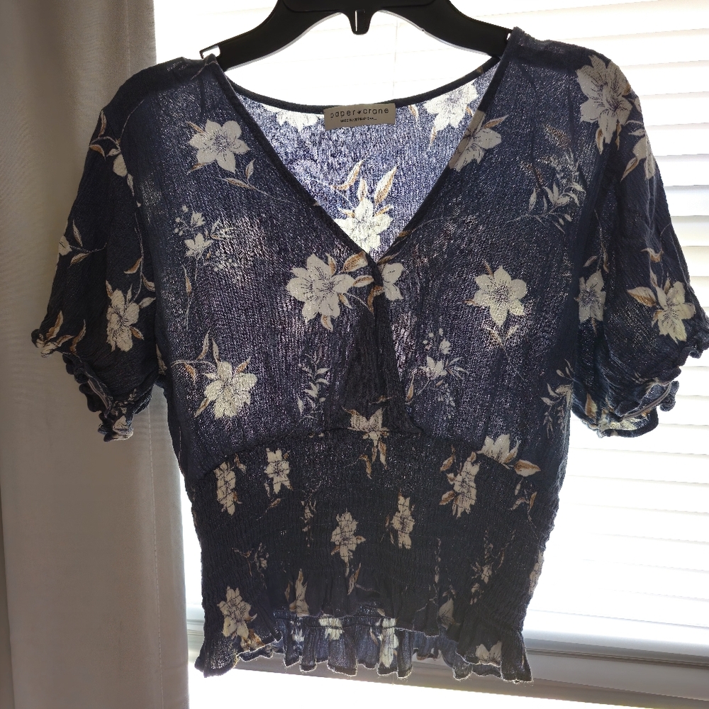 Paper Crane Blue Floral Top